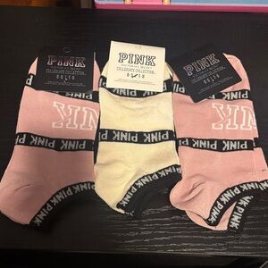 PINK Victoria's Secret Ankle Socks Trio in Pink, Cream & Black